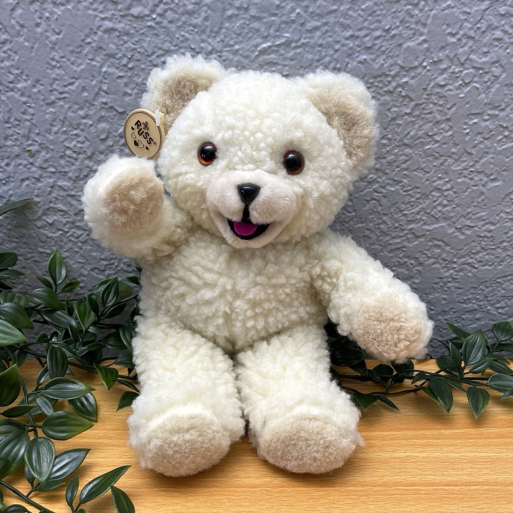 Vtg 1986 Russ Snuggle Bear 10" Plush Fabric Softener Teddy Gold Ear Tag Cream